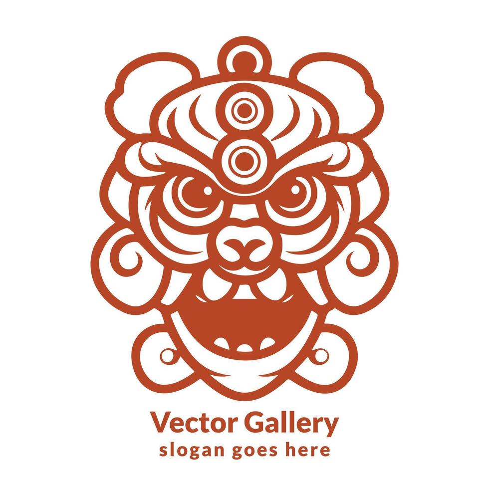 chinese new year lion illustration and lion face logo design vector