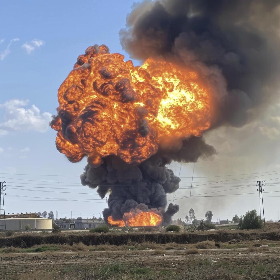 ai generado el explosión sucedió a el batalla suelo foto