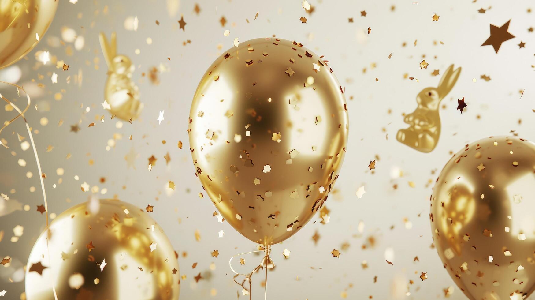 AI generated Gold balloons 2025 with confetti, gold mirrored balloon party photo