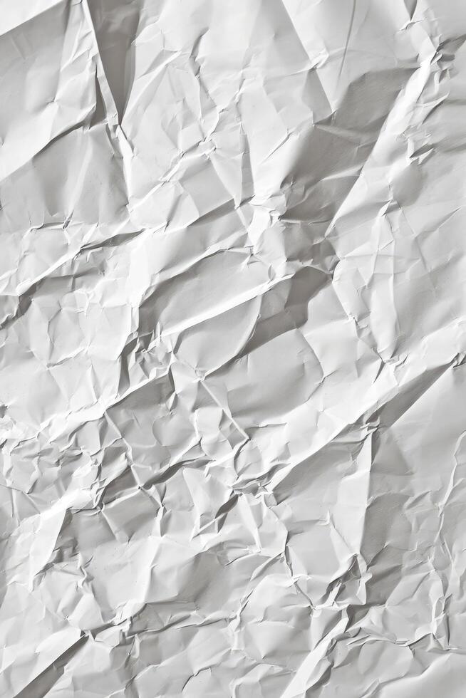 AI generated Blank white crumpled and creased paper poster texture background photo