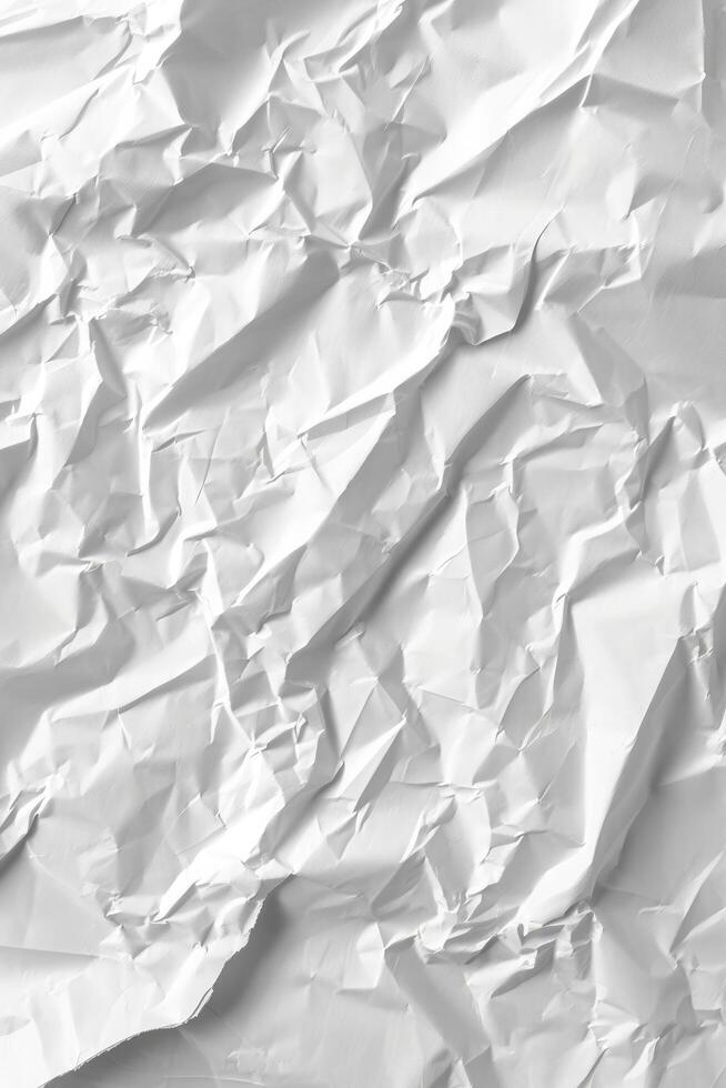 AI generated Blank white crumpled and creased paper poster texture background photo