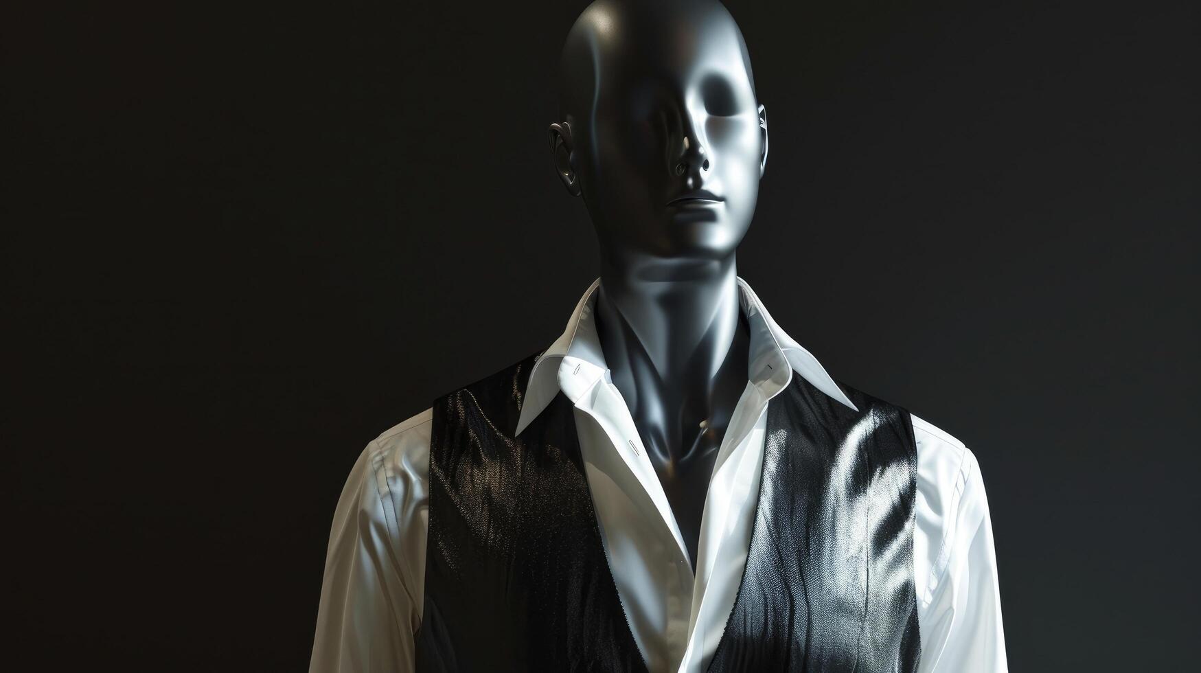 AI generated photo mannequin wearing black vest, white shirt