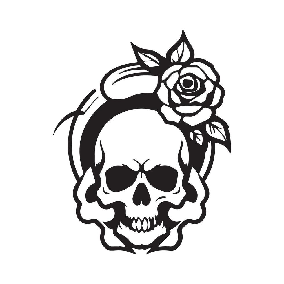 monocromo logo cráneo con Rosa vector