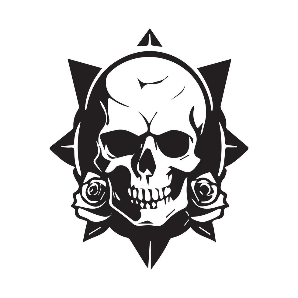 Monochrome logo skull with rose vector