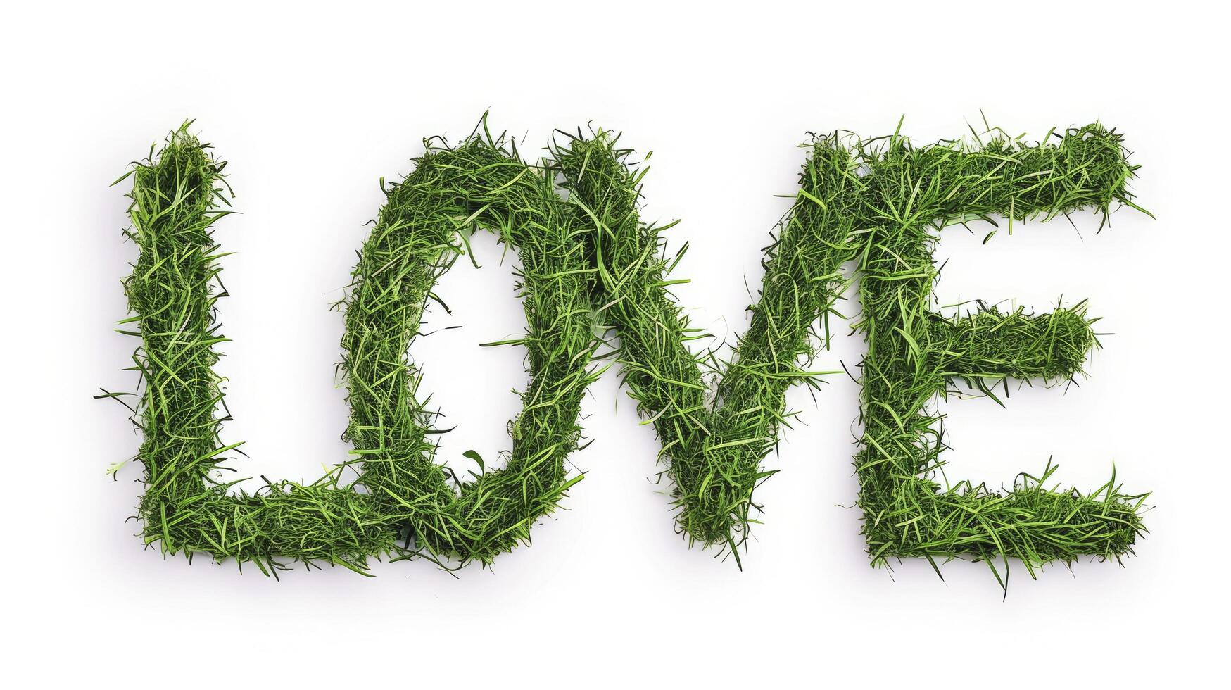 AI generated the text LOVE made by grass, isolated on white background photo