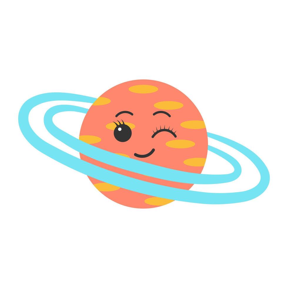 Cute kawaii planet character. Funny face. Cartoon flat vector illustration.