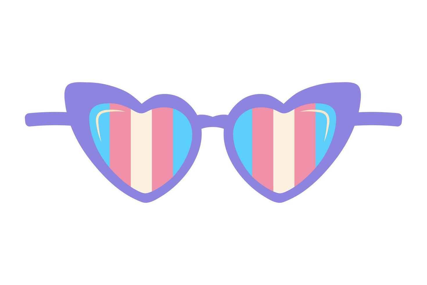 corazón conformado Gafas de sol con rosa, azul, blanco a rayas lente. orgullo lesbianas, Transgénero visibilidad los anteojos. plano vector ilustración.