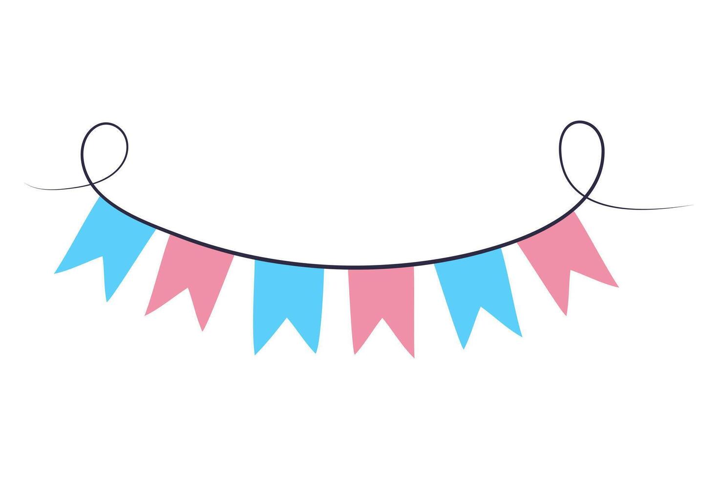 Festive flags garland in transgender flag colors. Colorful pink and blue party decoration. Vector illustration isolated on white background.