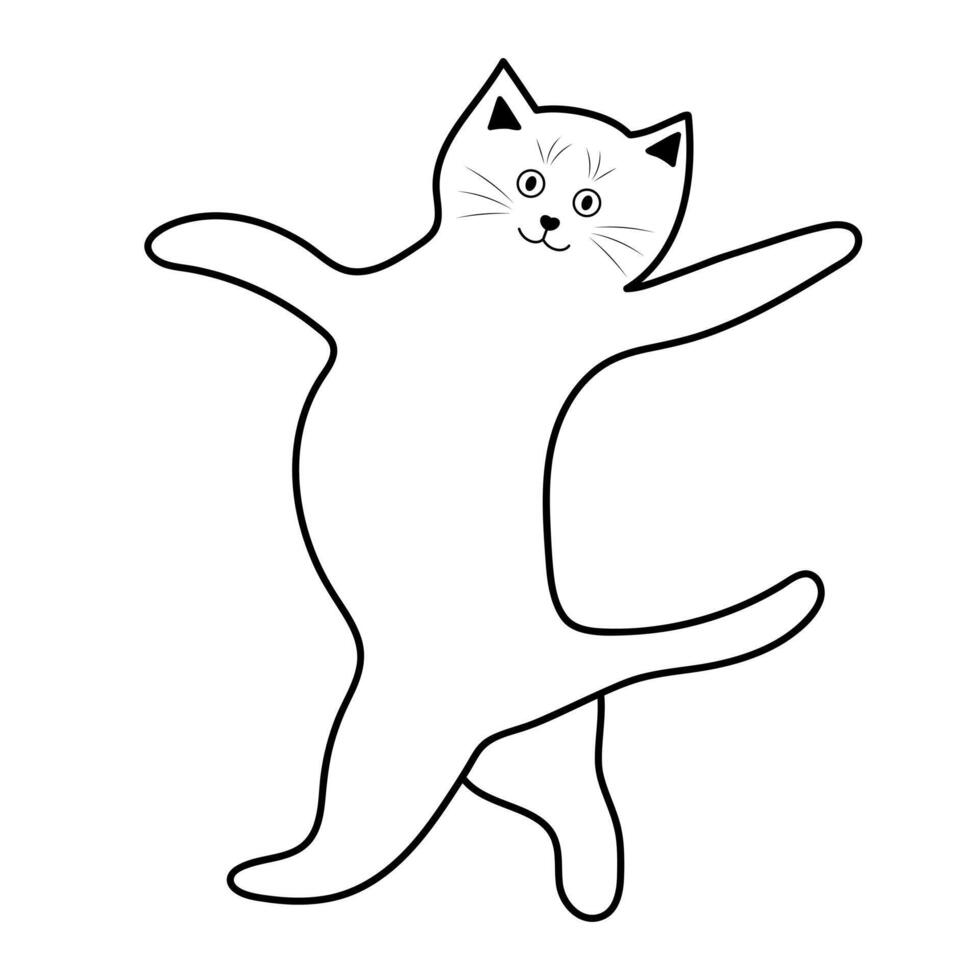 Cute funny fat cat. Doodle linear pet character. vector