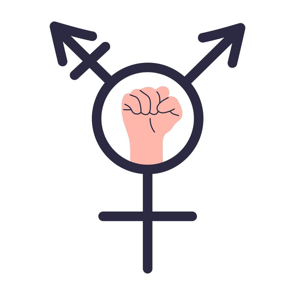 Transgender symbol with fist. Fist in the ring of the gender sign. Flat vector illustration.