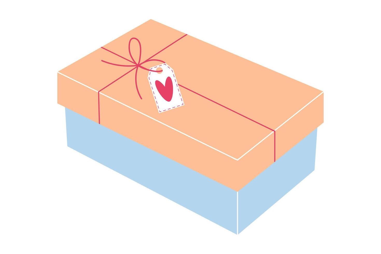 Gift box with a heart label. Love parcel decorated with ribbon and bow.  Valentine's day romantic clipart. vector