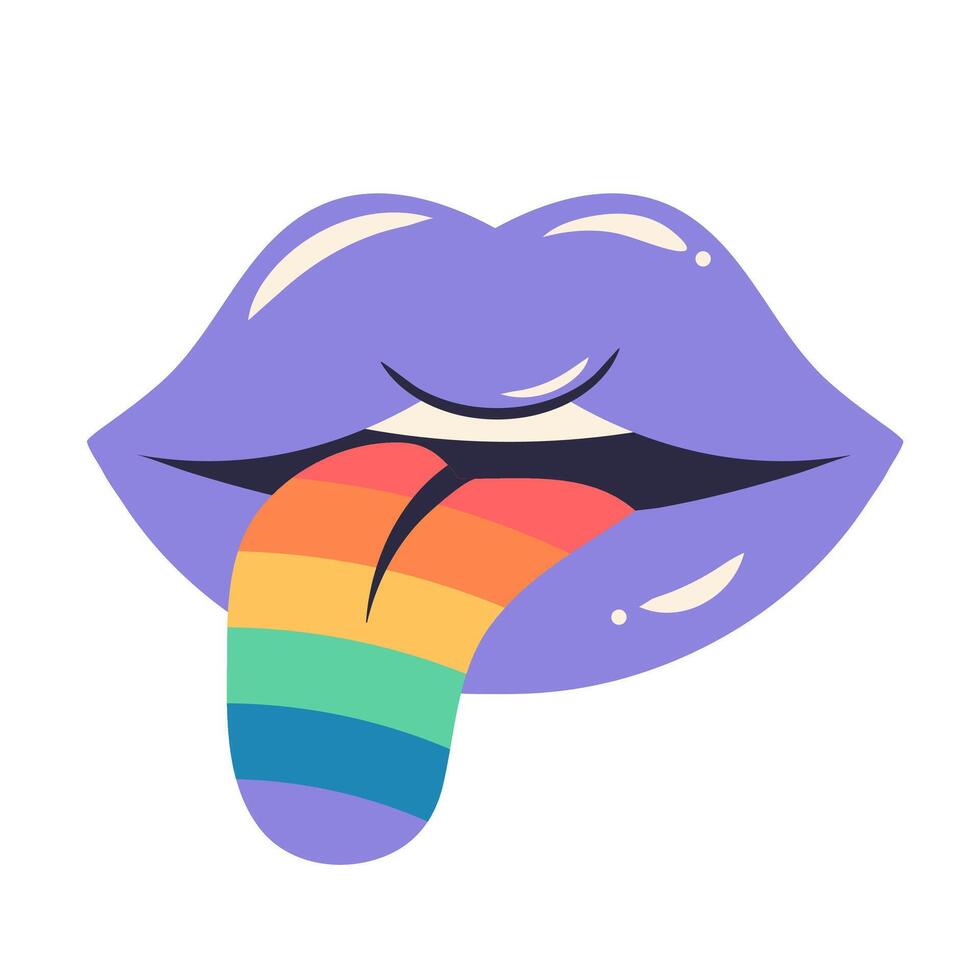 Purple lips with rainbow tongue. LGBT symbol. Flat vector illustration.