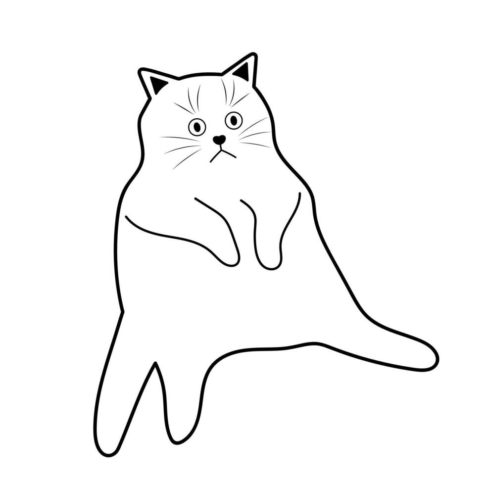 linda gracioso grasa gato. garabatear lineal mascota personaje. vector