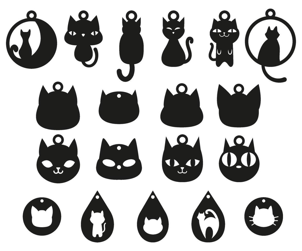 Earring collection vector, silhouette cat face template, animal shape, kitty simple design hand drawn vector