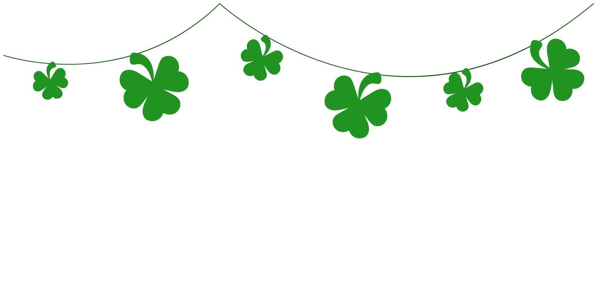 St Patrick Day green bunting pennants with clover symbol, flags garland, Irish holiday. vector element for greeting card, poster, banner isolated on white background.