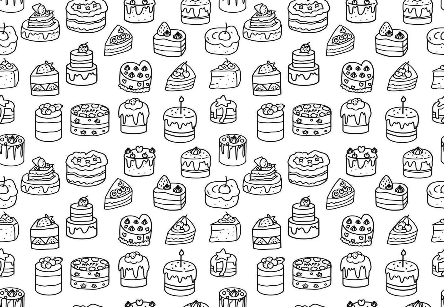 seamless pattern with cake outline doodle vector