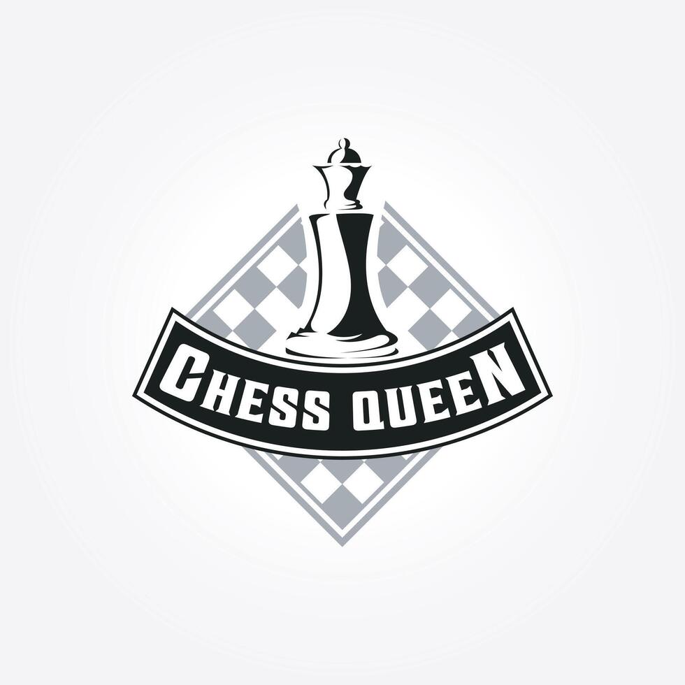 minimalist emblem of the chess queen logo with a chessboard background. vintage chess club vector illustration design