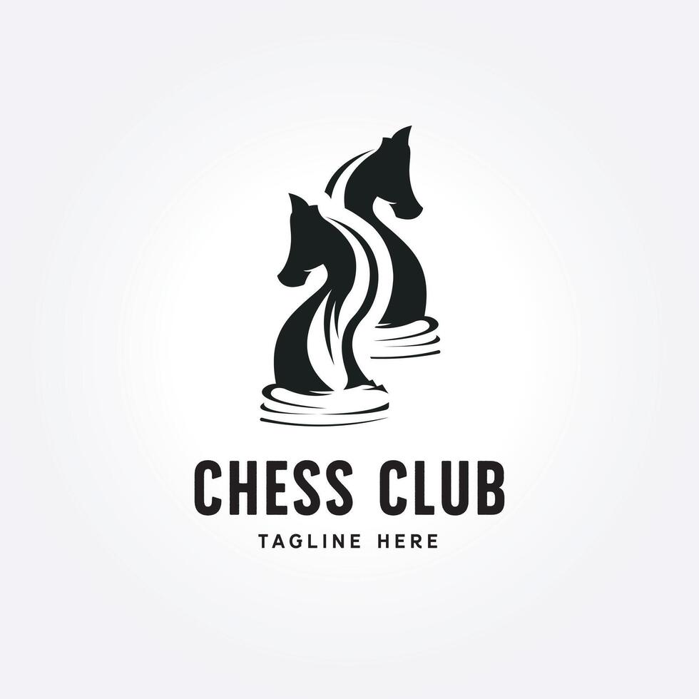 simple twin chess knight logo design. chess club vintage vector illustration