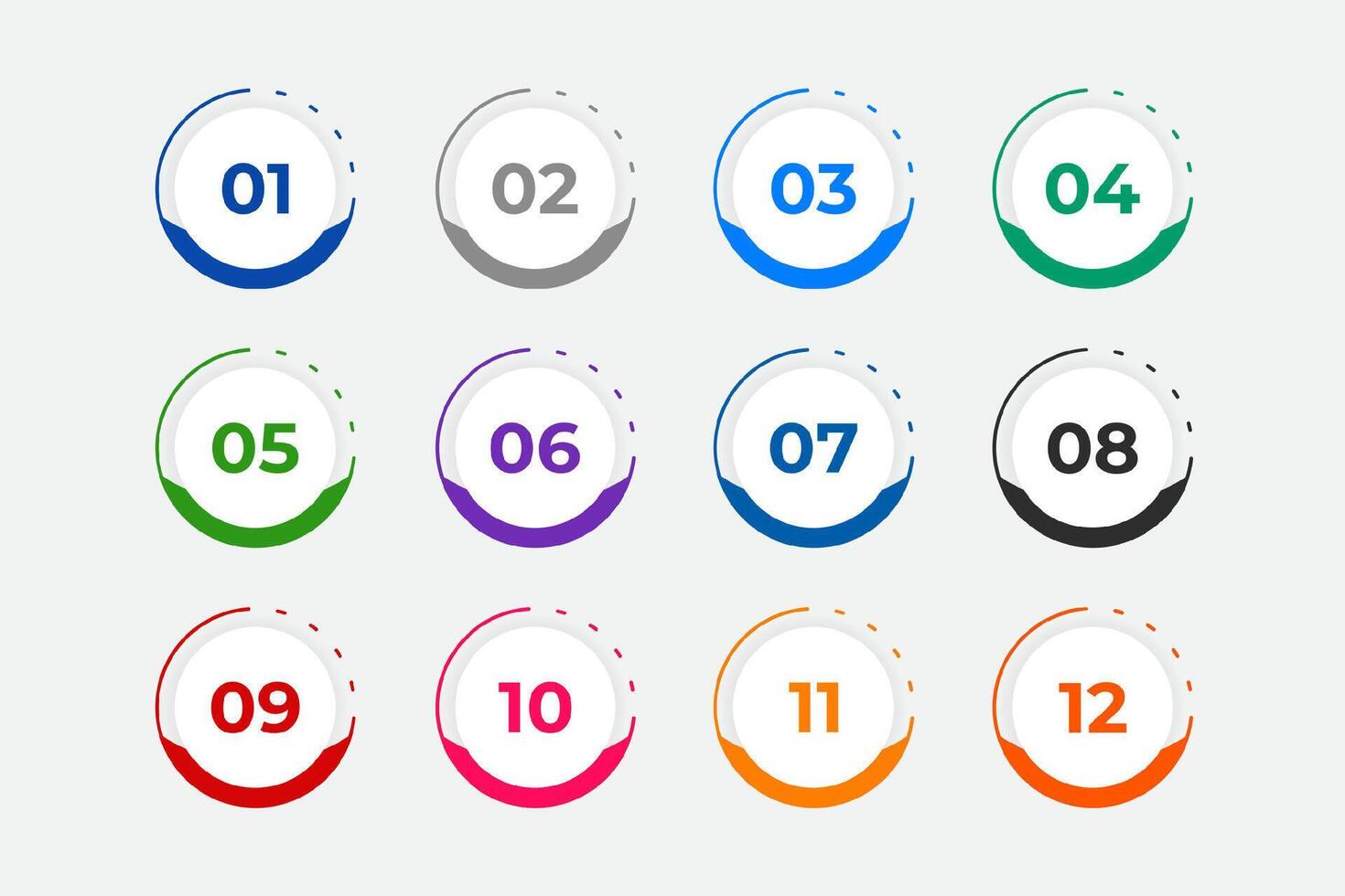 Bullet Points Numbers from One to Twelve vector