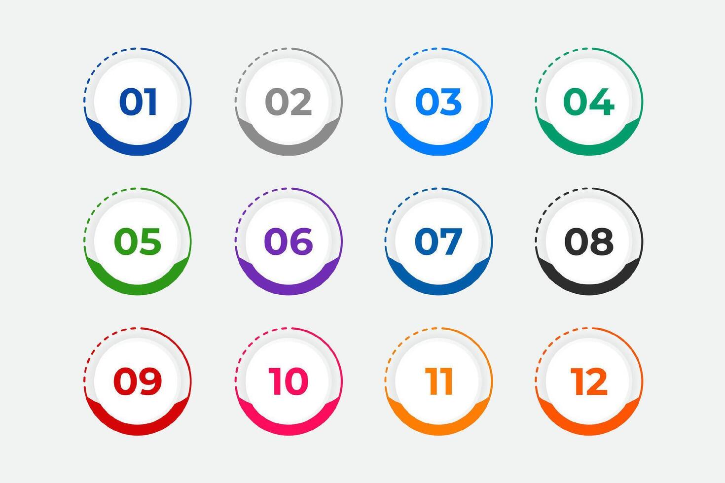 Bullet Points Numbers from One to Twelve vector