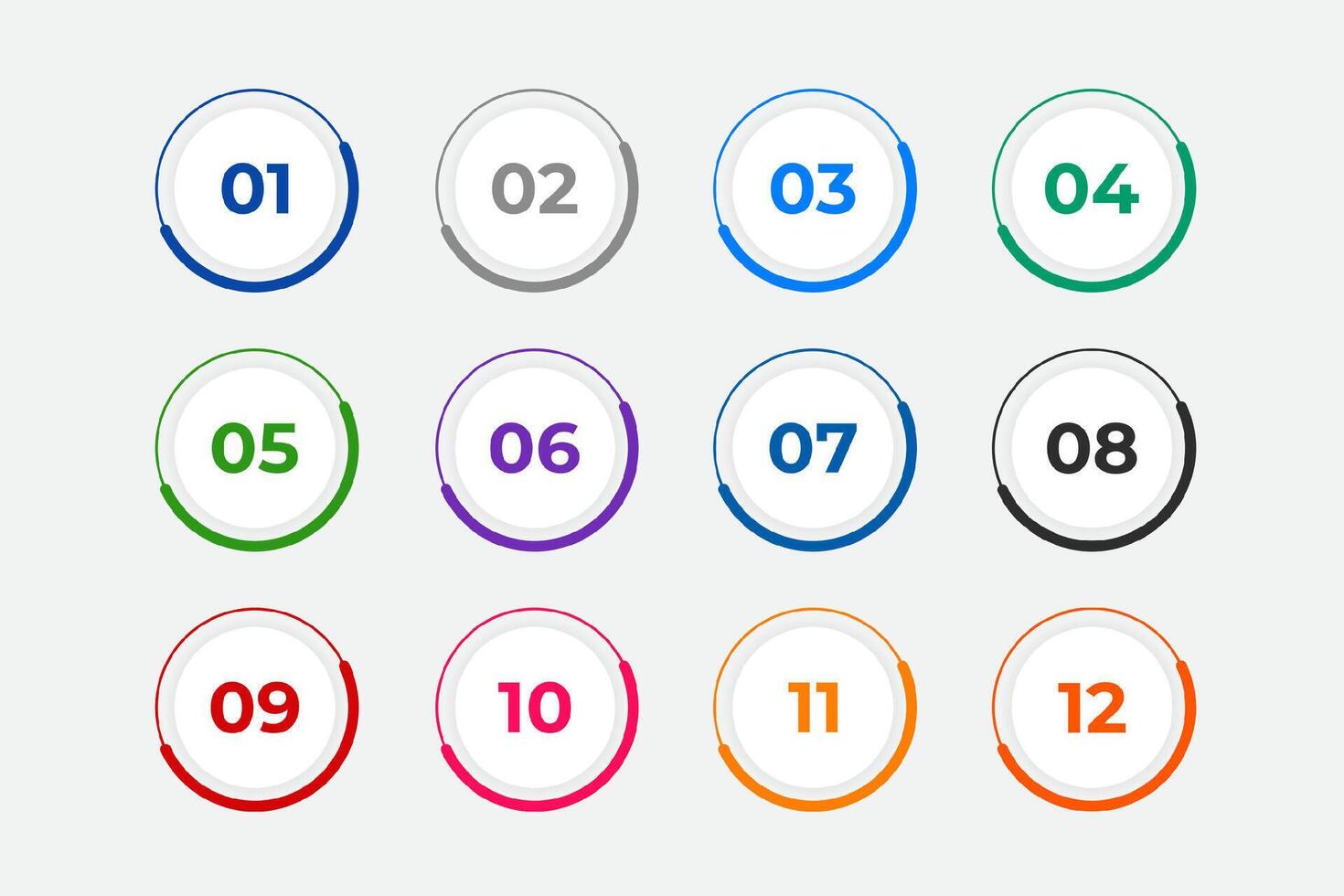 Bullet Points Numbers from One to Twelve vector