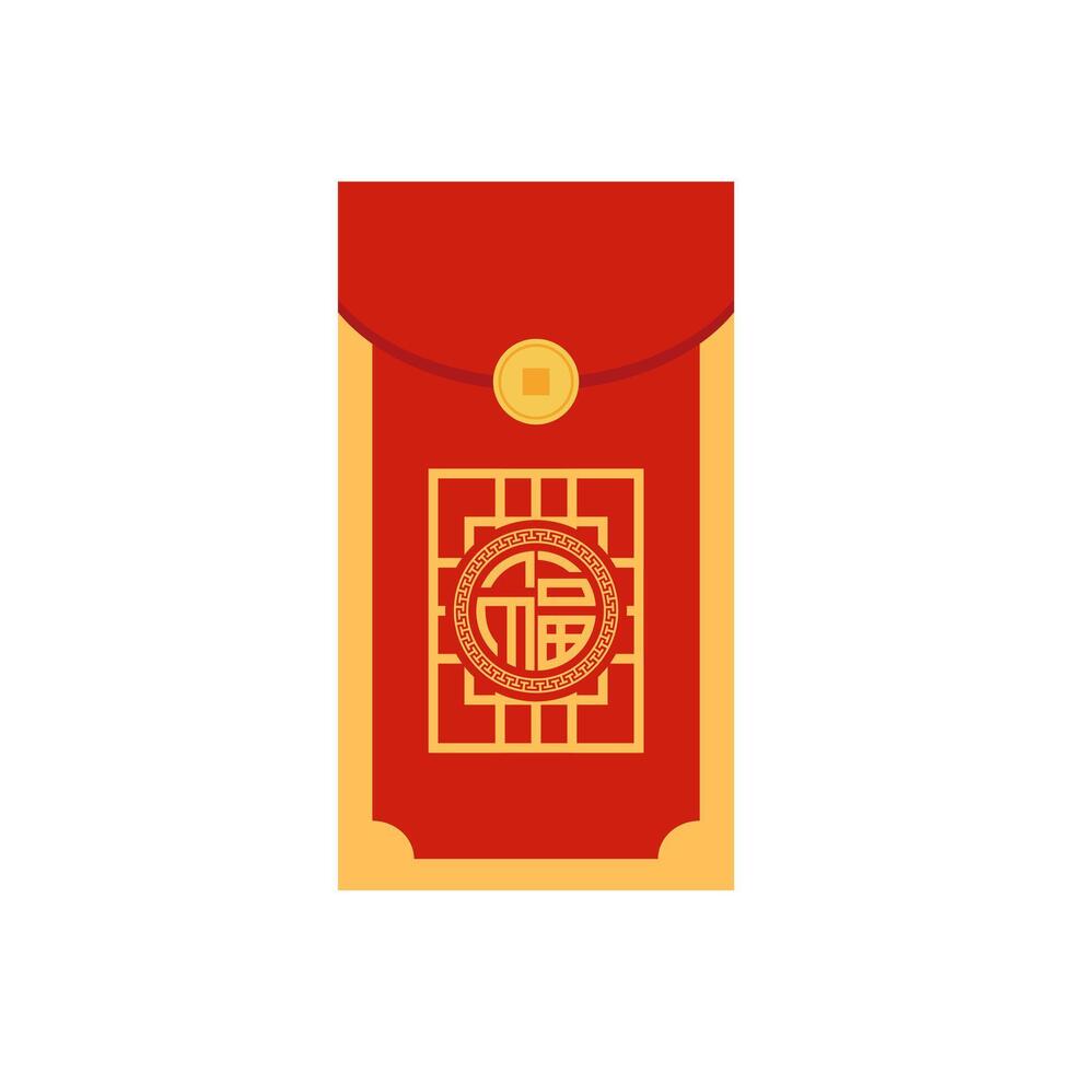 Angpao envelope icon. Hongbao red envelopes set. Vector collection of Chinese angpao gifts isolated. Traditional envelope, coins, money for Chinese New Year, birthday, wedding and other holidays.