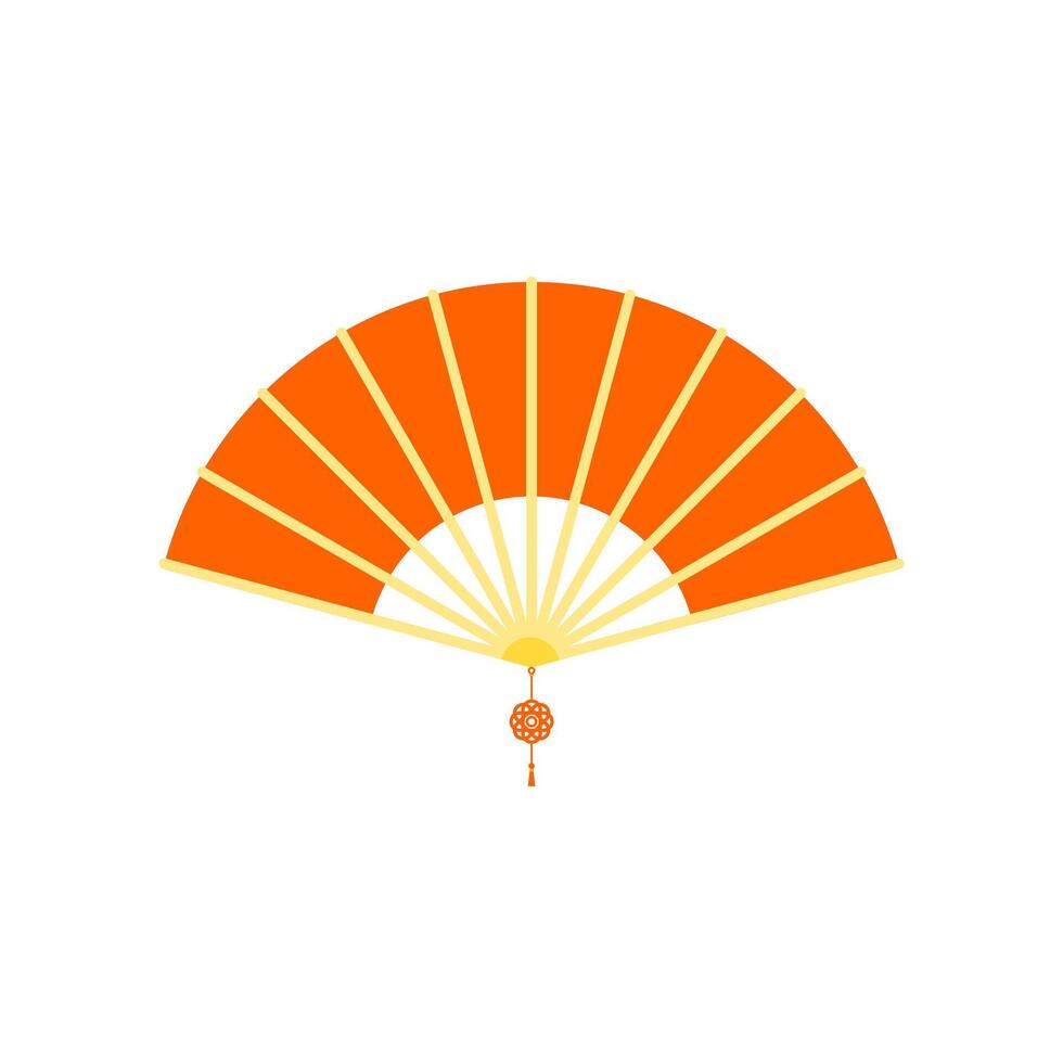 Red Chinese hand fan with wishful knot isolated on white background. Vector illustration of Paper traditional chinese folding fan. chinese new year element