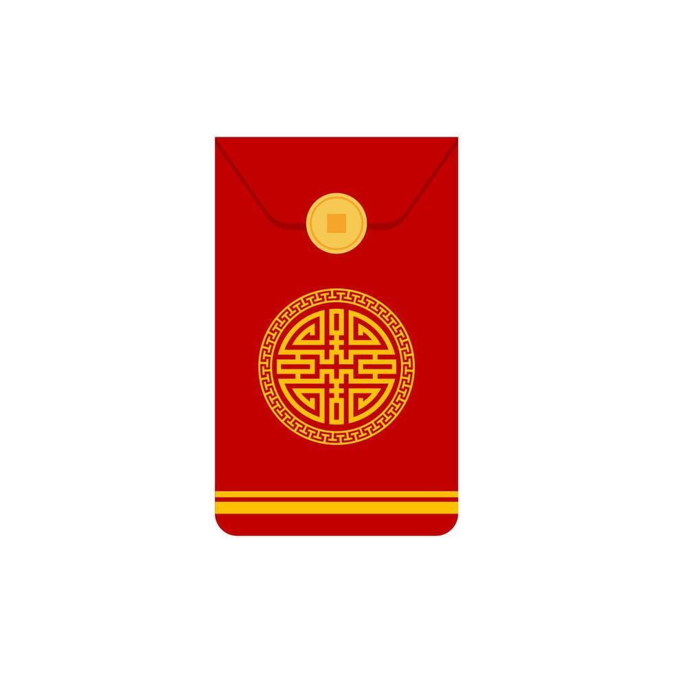 Angpao envelope icon. Hongbao red envelopes set. Vector collection of Chinese angpao gifts isolated. Traditional envelope, coins, money for Chinese New Year, birthday, wedding and other holidays.