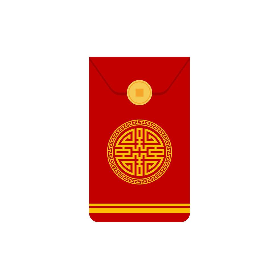 Angpao envelope icon. Hongbao red envelopes set. Vector collection of Chinese angpao gifts isolated. Traditional envelope, coins, money for Chinese New Year, birthday, wedding and other holidays.