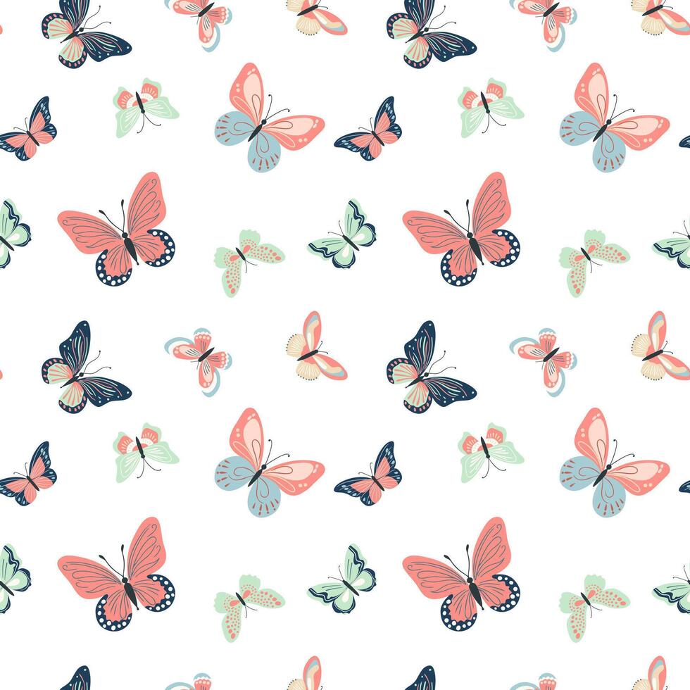 sin costura modelo con linda mariposas primavera y verano modelo. vector mariposas antecedentes.