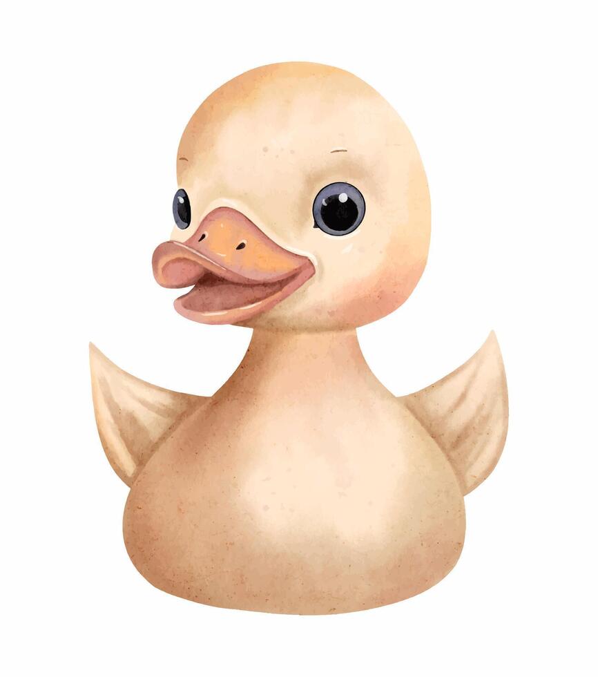 Watercolor duck vector illustration. Watercolor toys. Cute cartoon baby duck