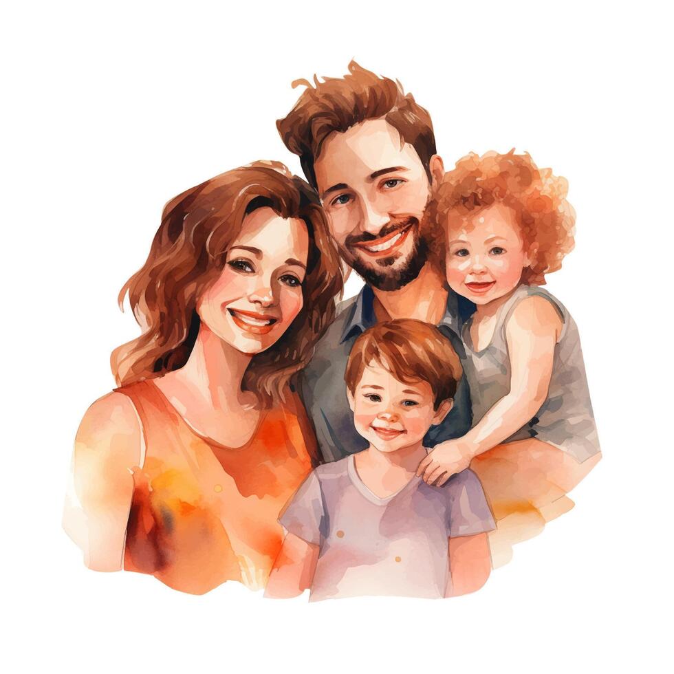 acuarela familia. padres y niños. vector ilustración con hermosa mujer, hombre y dos niños