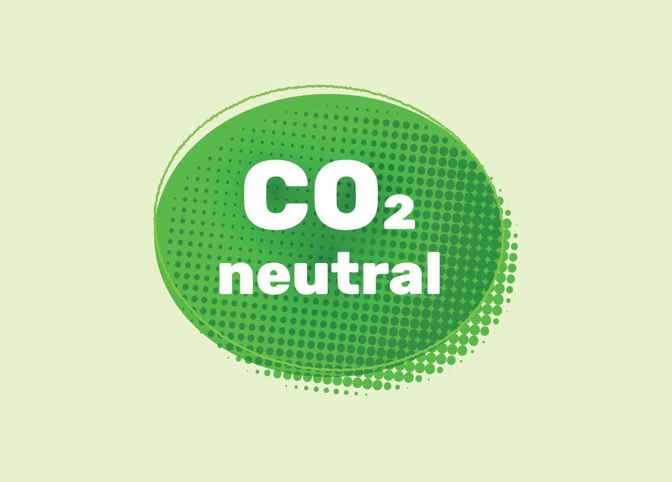 Carbon neutral sticker with halftone shadow. Circle dot pattern. CO2 emissions free. Logo on green background. Vector illustration