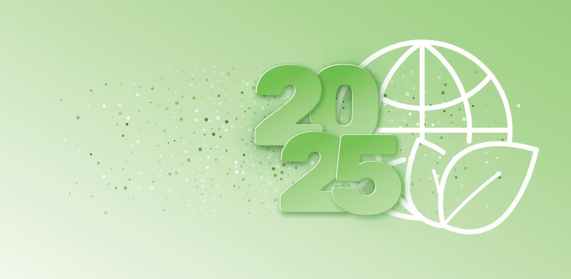 2025 nuevo año. Vamos verde creativo concepto con globo. clima neutral largo término estrategia. esg. papel cortar. vector ilustración