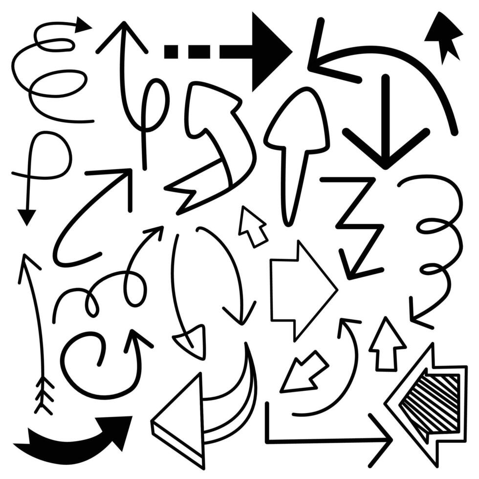 Abstract Arrow hand drawn doodle set vector illustration