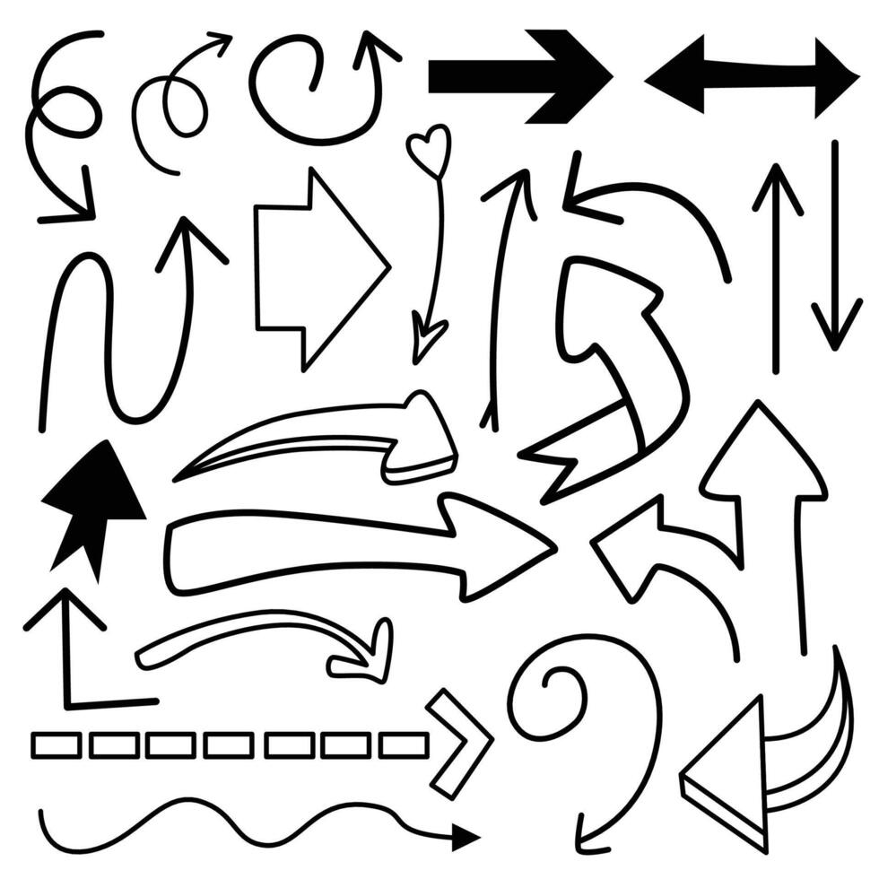 Abstract Arrow hand drawn doodle set vector illustration