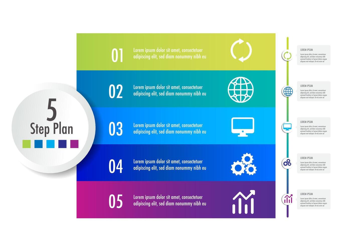 infografía modelo 5 5 paso para negocio dirección, vector