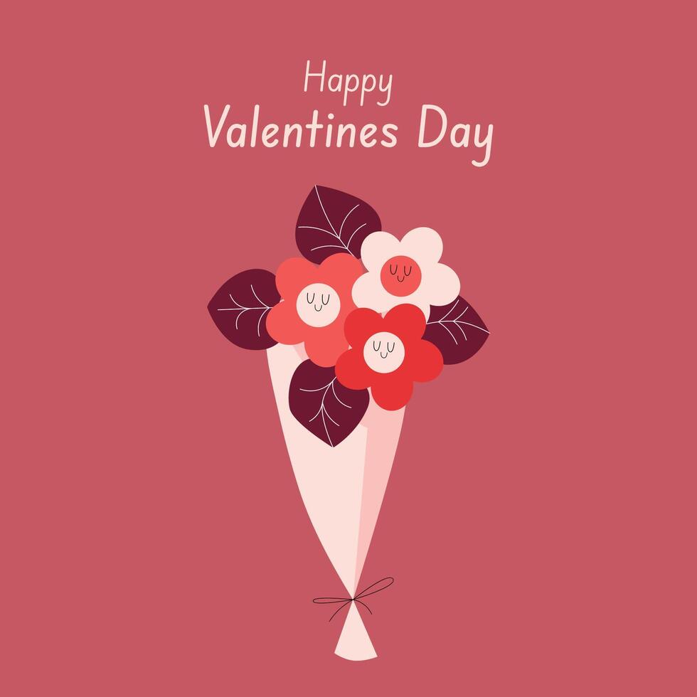 Valentines Day illustration with bouquet of flowers vector