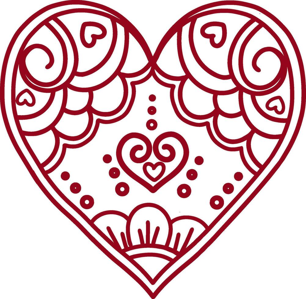 un ilustración de un corazón con un resumen ornamento destacado en un transparente antecedentes. San Valentín día. salpicaduras de rosado papel picado en el forma de un corazón. vector