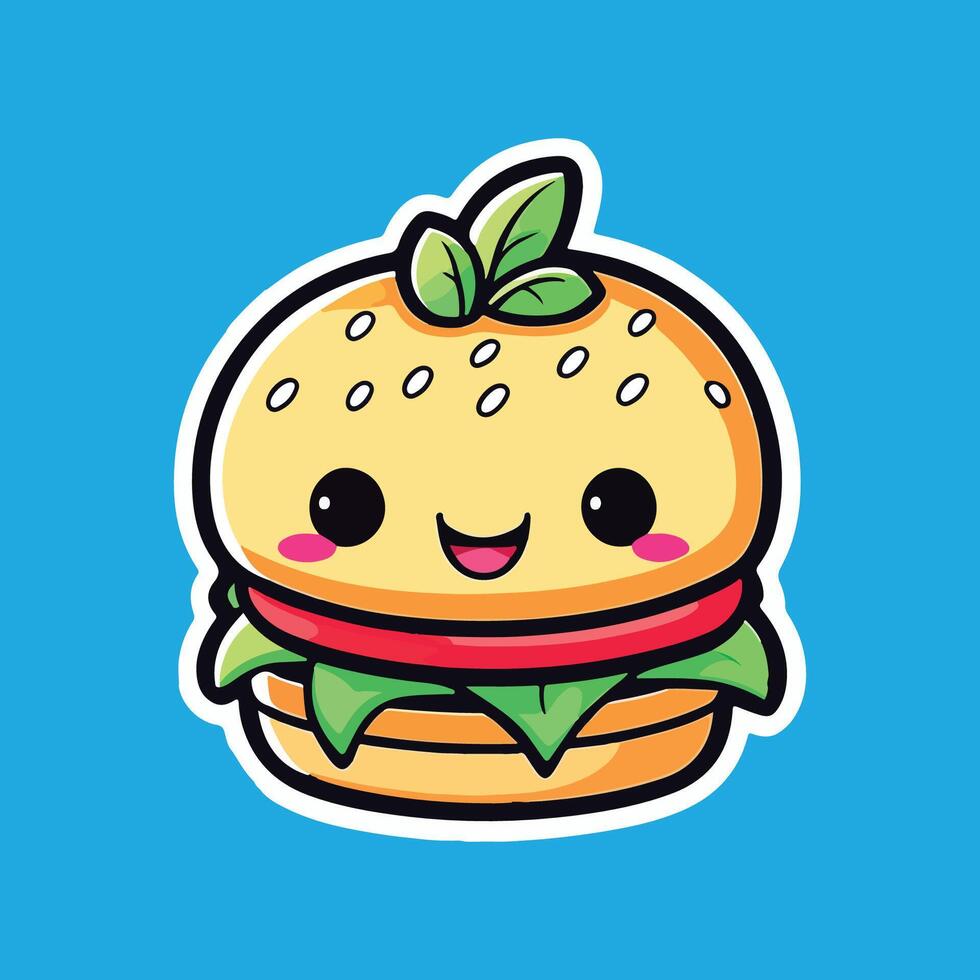 burger with kawaii cartoon face vector