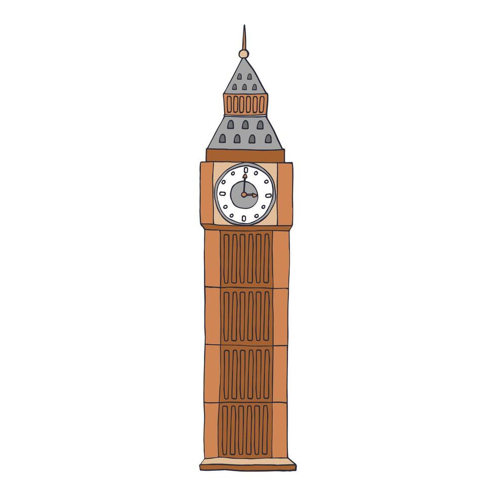 big ben cartoon illustration, hand drawn style vector