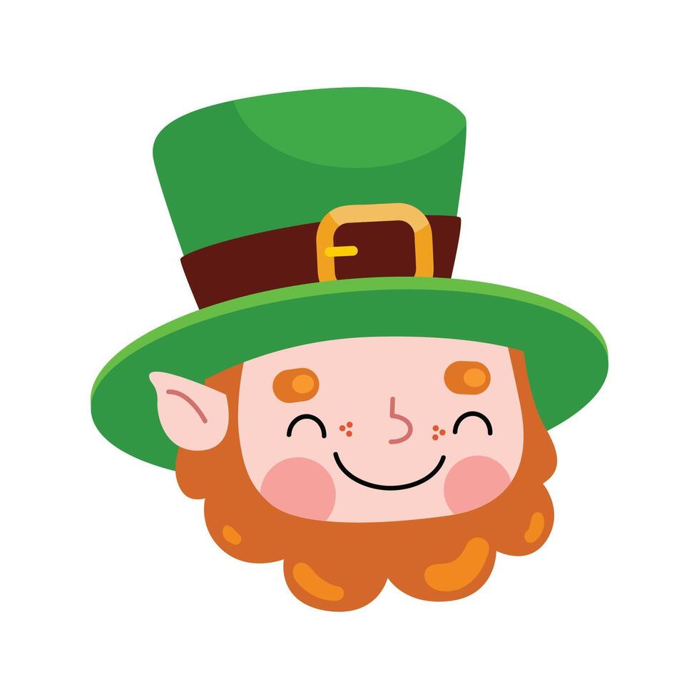 st patricks day cute leprechaun face cartoon illustration vector