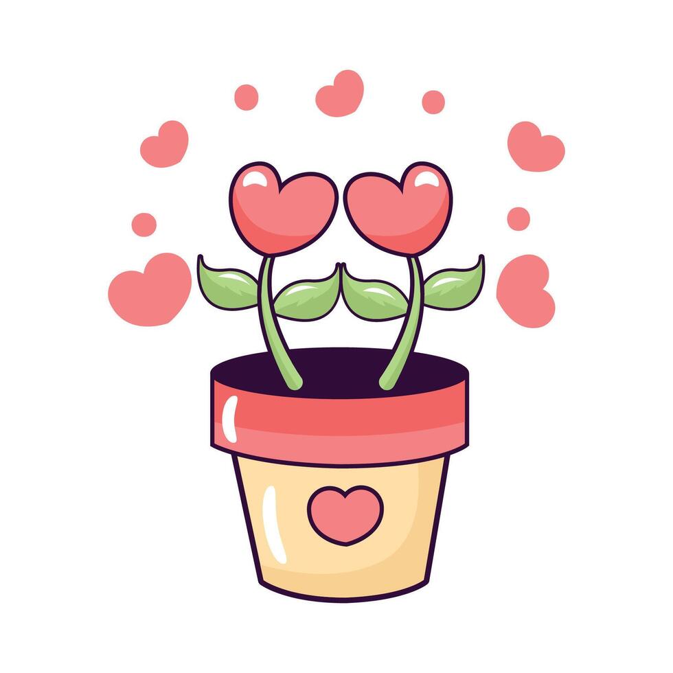 love plants in a pot , tree of love is growing ,valentine day concept vector