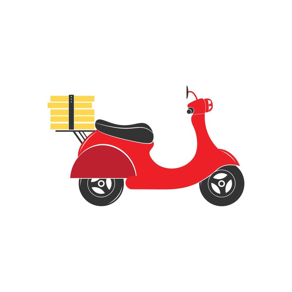 Red Motor Scooter Vector Icon. Pizza Food Delivery, Motor Bike Cartoon