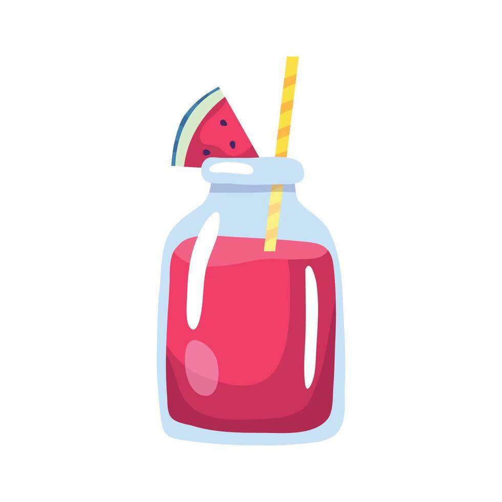 watermelon smoothie in jar with straw illustration on transparent background. Fresh organic Smoothie. Health or detox diet food concept. vector