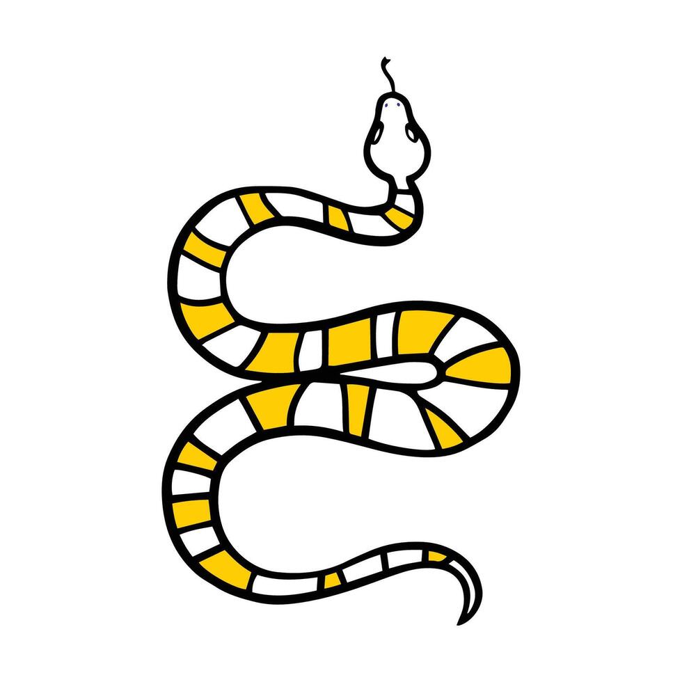 Mystical esoteric snake yellow and white color, hand drawn illustration vector