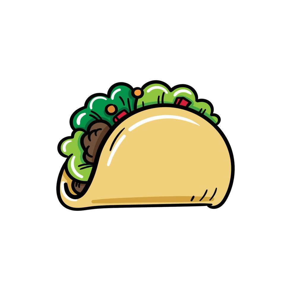 taco vector ilustración en dibujos animados estilo. taco mexicano alimento.