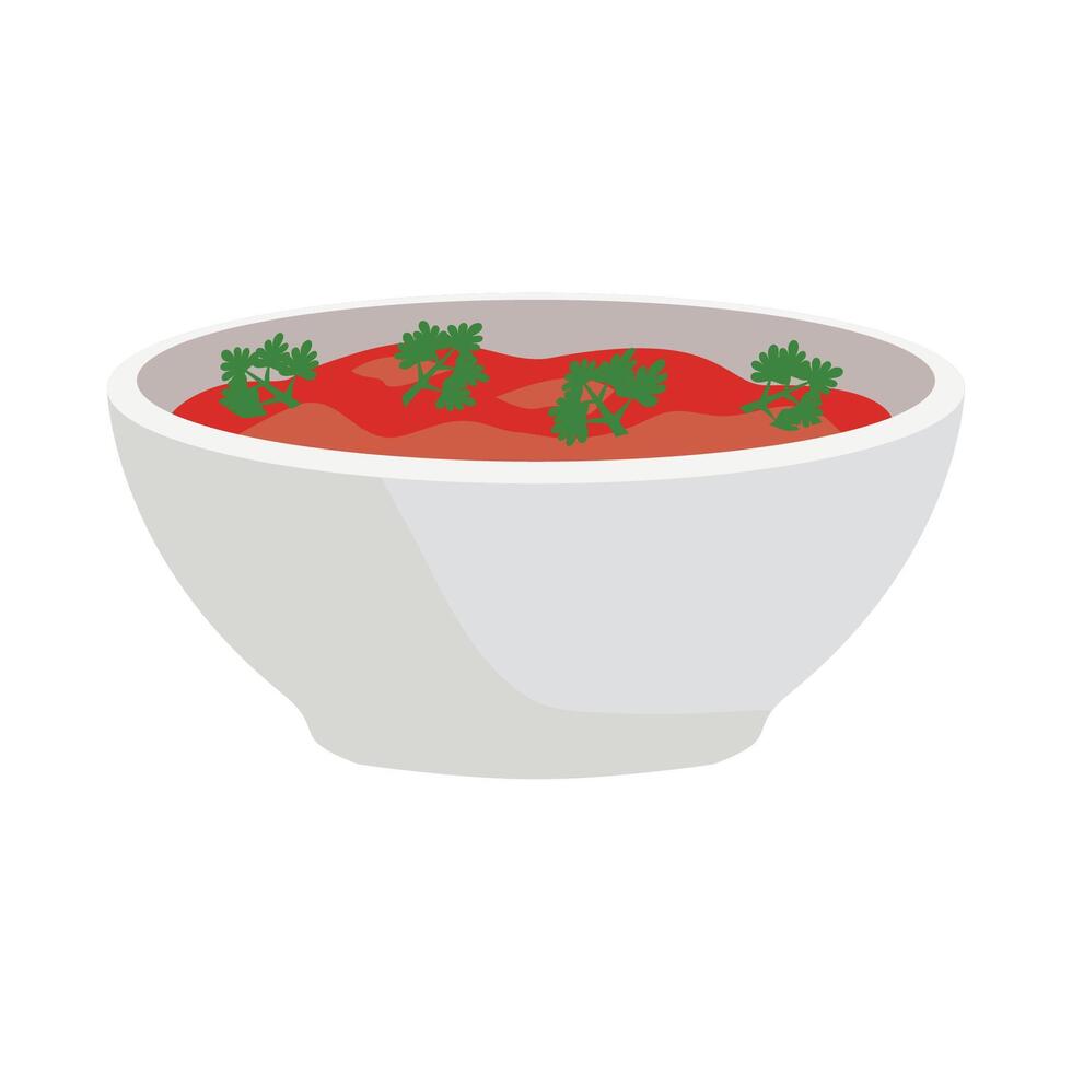 tomate sopa en un cuenco plano vector ilustración