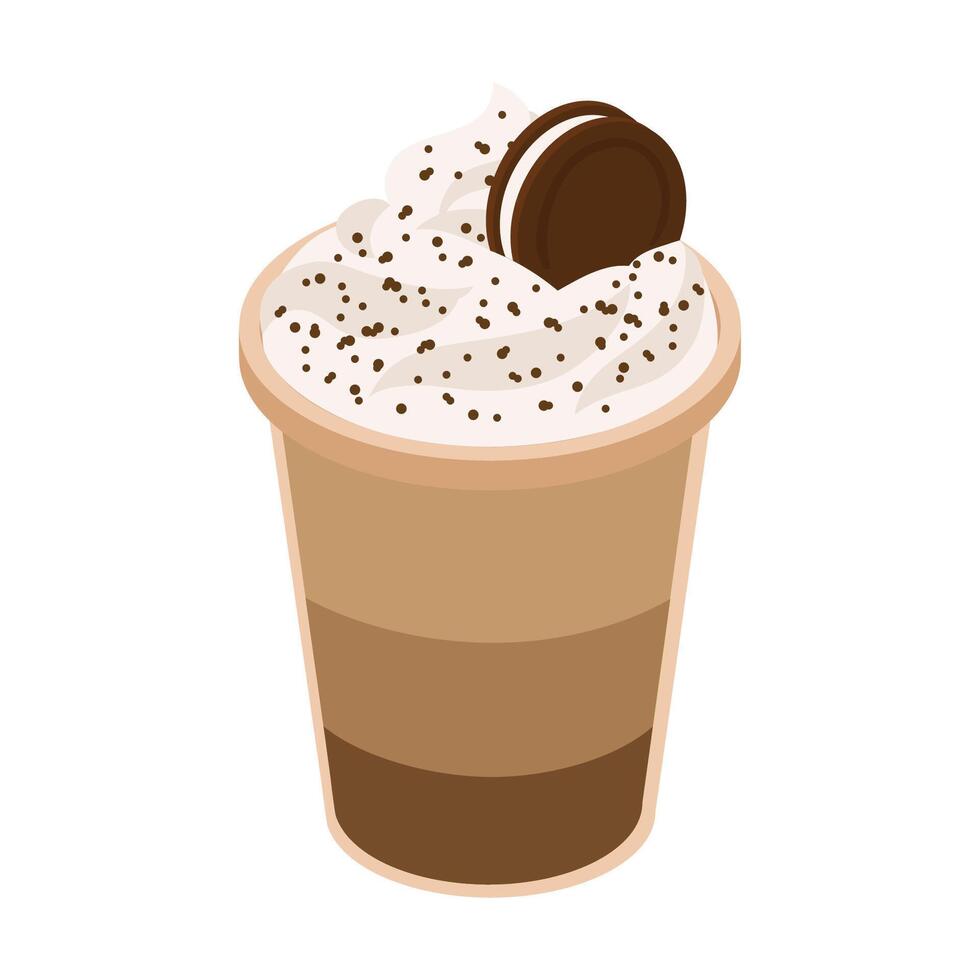 Delicious Cream Iced Mocha Coffee vector illustration on transparent background, ice cream with chocolate cookie