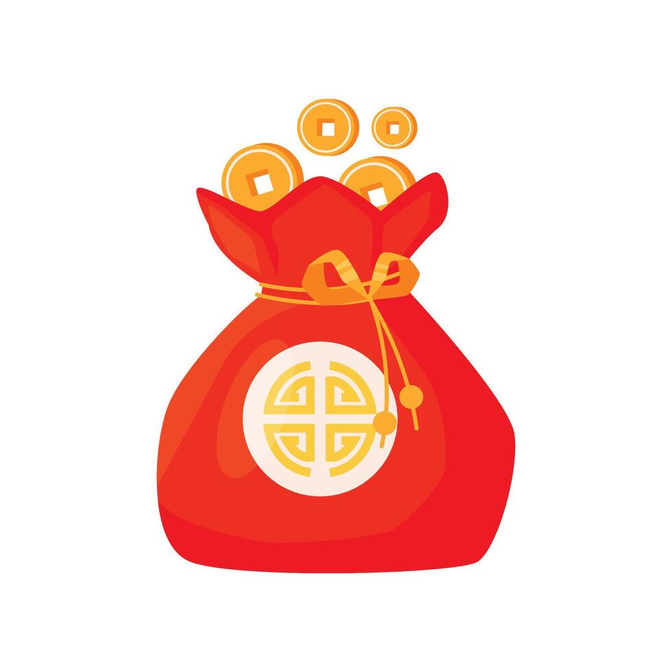 chinese new year lucky money bag, a bag with a gold bullion, a bag with money or a hanbao, a bag with a Chinese character meaning luck or luck vector